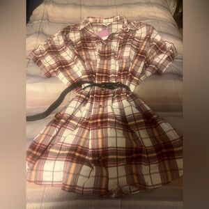 NWT Oversized Plaid Top Dress Or Sleep Shirt And Belt